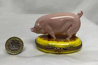 Limoges France Porcelain Trinket Pill Box Pig Peint Main Limited/Edition  1/50 • £79