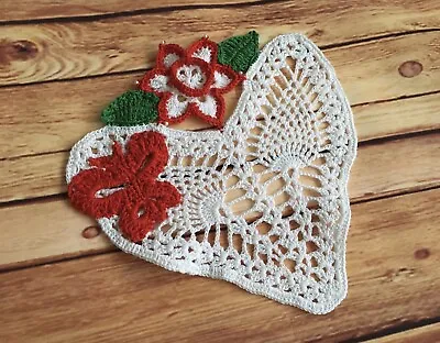 New Hand Crochet Mother's Day Heart Daffodils Butterfly Appliques Coaster/Doily • $19.89