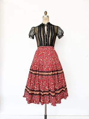 Vintage 1950s Full Circle Skirt Pretty Vining Pattern M L • $32