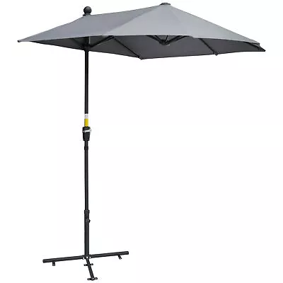 Outsunny 2m Half Garden Parasol Market Umbrella W/ Crank Handle Base Dark Grey • £79.99