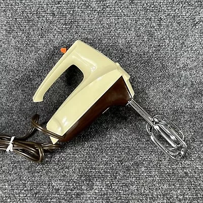 Vintage Sunbeam Mixmaster Hand Mixer Handheld Almond Brown Beaters WORKS VIDEO • $19.97