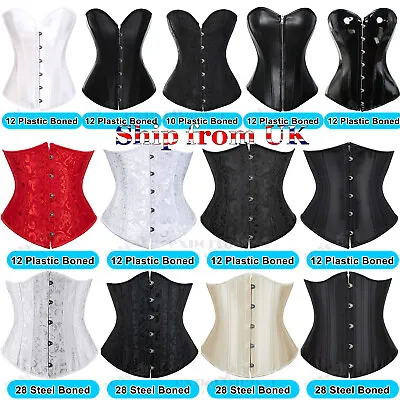 UK 6-24 Steel Boned Cincher Lace-Up Underbust Waist Trainers Corset Body Shapers • £12.79