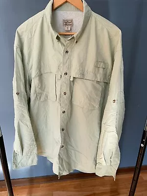 L.L. Bean Men's XL Nylon Poly Breathable Hiking Fishing Green Button Front Shirt • $13.90