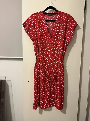 $18 • Buy Jacqui E Size 16 Red W Black And White Dots Aline Dress