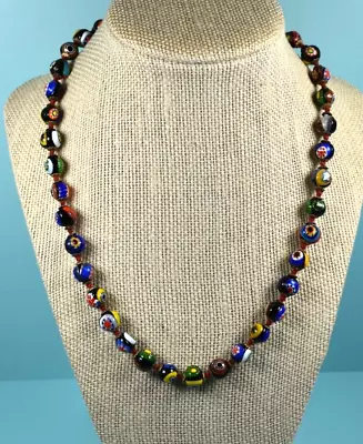 Vintage Italian Murano Millefiori Glass Bead Necklace Venetian 19” • $24.95