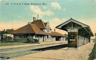Wisconsin WI Watertown C. M. & St P Depot 1914 Postcard • $12