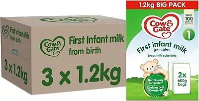 Cow & Gate 1 First Infant Baby Milk Powder Formula From Birth 1.2K (Pack Of 3) • £47.99