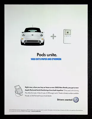 Volkswagen Beetle + Apple Ipod 2003 Trade Print Magazine Ad Poster ADVERT • $9.99