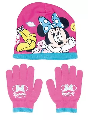 Disney Minnie Mouse Pink Girls Toddler Winter Beanie Hat And Gloves • £9.99