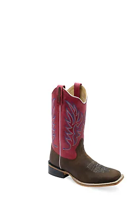 Old West Womens Western Brown/Fuchsia Waxy Leather Cowboy Boots • $52.99