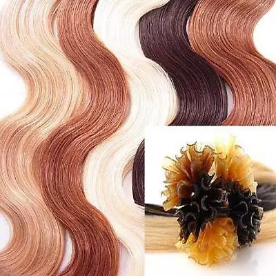 25Strand U Nail Tip Pre Bonded Fusion Body Wave Wavy Remy Human Hair Extensions • $40.99