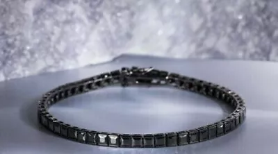 Princess 7 Ct Created Black Diamond 14k Black Gold Plated Men's Tennis Bracelet • $329.99