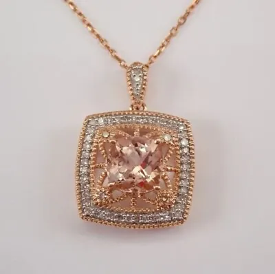 2Ct Lab Created Cushion Morganite Halo Pendant Chain 18'' 14K Rose Gold Plated • $179.99