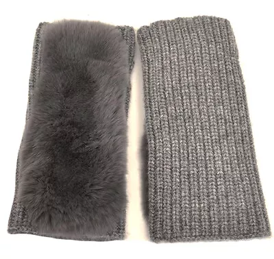 New Yves Salomon Rex Rabbit Fur Trim Cashmere Rib Knit Fingerless Gloves O / S • $94.99