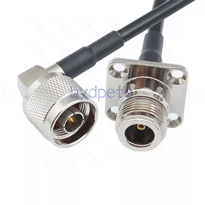 N Male Right Angle To N Female 4 Hole Square Panel RF LMR195 Low Loss Coax Cable • $5.90