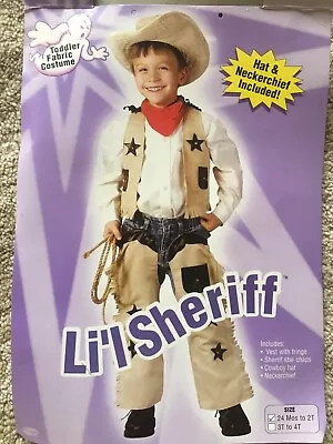 Toddler Lil Sheriff Costume SZ 24 Mo-2T-Complete-New In Bag-Hat-Chaps-Vest-Scarf • $13