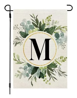 Monogram Letter Garden Flag Floral  For Outside Small Burlap Family Last Name M • $6.95