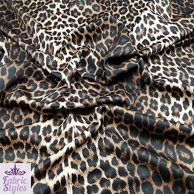 FS005_1 Brown Leopard Animal Print | Jersey Stretch Scuba Velvet Fabric | Metre • £0.99