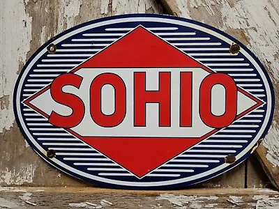 Vintage Sohio Porcelain Sign Standard Oil Ohio Gas Oil Service Utilities Oval • $186.17