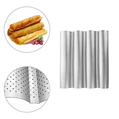 4 Wave Baguette Baking Tray Bread Mold French Loaf Tin Non-Stick Cake Plate Tool • £8.76