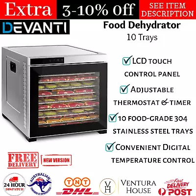 Devanti Food Dehydrators Stainless Steel Jerky Dehydrator 10 Trays Fruit Dryer  • $265.89