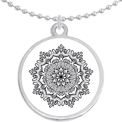 Black And White Mandala Round Pendant Necklace Beautiful Fashion Jewelry • $13.88