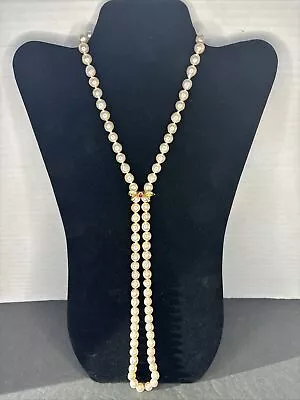 VTG 31” Pearl Necklace 14K Gold Diamond Clasp & Gold Ruby Diamond Bow Enhancer • $2200