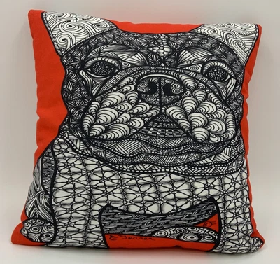 $24.95 • Buy French Bulldog Accent Pillow Cushion Cover Red Black White Artist D. Ferrer