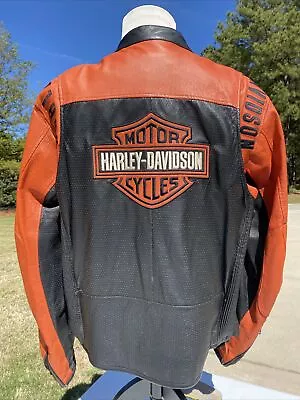 Harley Davidson Men Perforated Leather Jacket Orange 2XL 98123-08VM W/ Liner • $249.98