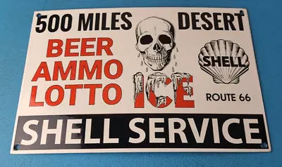 Vintage Shell Gasoline Sign - Route 66 Beer Ammo Ice Desert Pump Porcelain Sign • $143.37