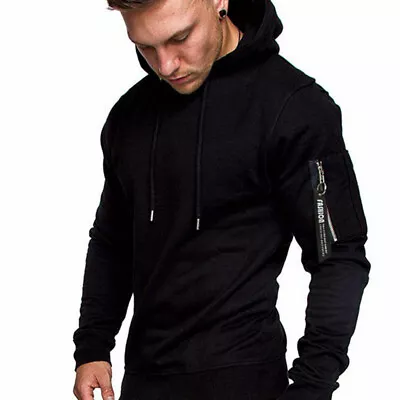 Mens Hoodie Casual Hooded Solid Color Slim Fit Sweatshirts Pullover Sweater Tops • $16.80
