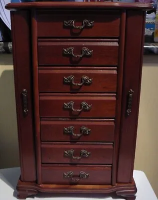 Vintage Armoire Style Tall Boy Wood Jewelry Box 15  7 Drawers • $63.99