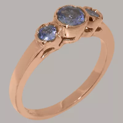 Solid 9k Rose Gold Natural Tanzanite Womens Trilogy Ring - Sizes J To Z • £339