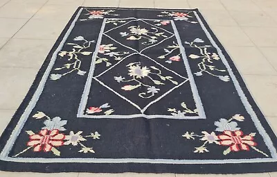 Authentic Hand Knotted Vintage Flat Weave Kilim Kilm Wool Area Rug 4.10 X 3.4 Ft • $16.28