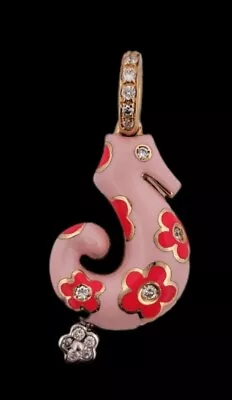 Aaron Basha 18k Gold Seahorse Diamond Enamel Pendant Charm-Estate Jewelry 7.4g • $1699.99