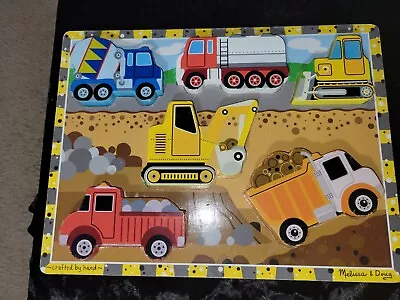 Melissa And Doug Wooden Chunky Construction Vehicle Puzzle • $7