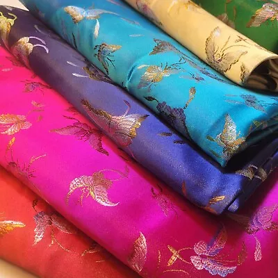 £2.99 • Buy Chinese Butterfly Brocade Poly Silky Satin Craft Dress Craft Fabric 44  Meter  