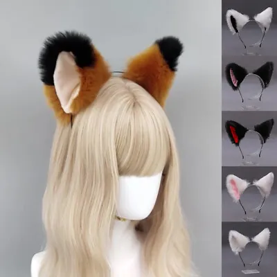 Cat Fox Ears Headband Costume Fur Anime Neko Cosplay Party Halloween Hair Ban} • $3.32
