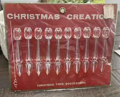 Vtg Christmas Creations Clear Plastic Spear Prisms Ornaments Set Of 10 NIP • $12.88