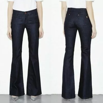 Size 25 ANTHROPOLOGIE MIH Marrakesh Dark RAW Wash Mid Rise Kick Flare Leg Jeans • $39