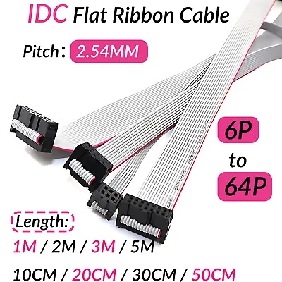 IDC 6-64 Pin Flat Ribbon Cable Female Connector Length 10CM - 5M Pitch 2.54mm • £40.31