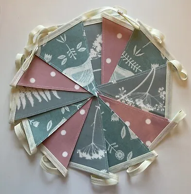 Handmade Oilcloth Bunting - Garden/Home Pink & Blue - 3 Meters Double Sided • £18.75