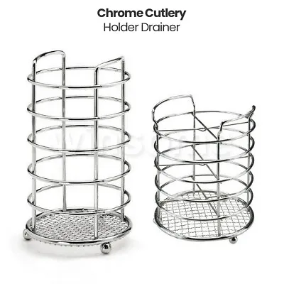 $16.34 • Buy Chrome Cutlery Holder Drainer Caddy Utensil Wire Kitchen Storage Stand Tidy 