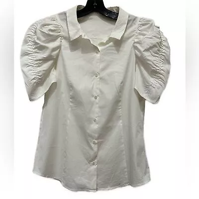 Miu Miu Off White Ruched Short Sleeve Button Down Top Size 44 (L) Made In Italy • $124.99