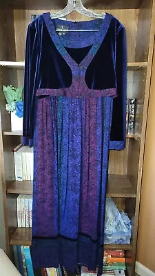 Vtg 90's Carole Little Purple Blue Velvet Rayon Renaissance Maxi Dress Size 12 • $27.99