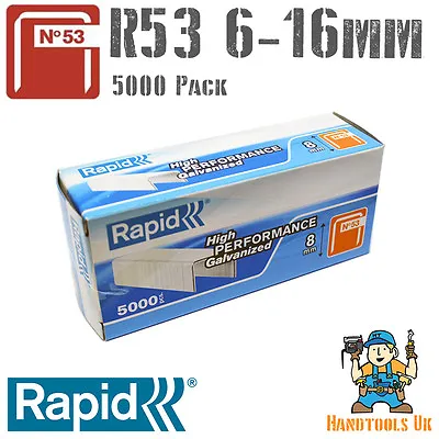 £11.99 • Buy Rapid 53 Series Staples 5000 Box Galvanized Steel 6, 8,10, 12, 14 & 16mm (R53)