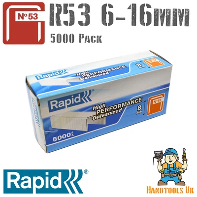 £11.98 • Buy Rapid 53 Series Staples 5000 Box Galvanized Steel 6, 8,10, 12, 14 & 16mm (R53)