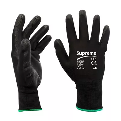 24 Pairs New Black Coated Safety Work Gloves Garden Grip Mens Builders Gardening • £2.79