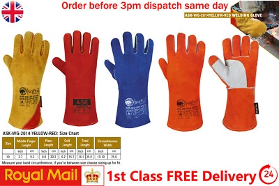 Fire Resistant Leather Welding Gloves Welders Work Safety Gaunlets BBQ/TIG/MIG • £7.99