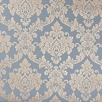 Grey Gold Glitter Wallpaper Oriental Floral Damask Shimmer Vinyl Paste The Wall • £8.99